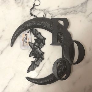“BOO” Crescent Moon/Bat Halloween Hanging Sign
